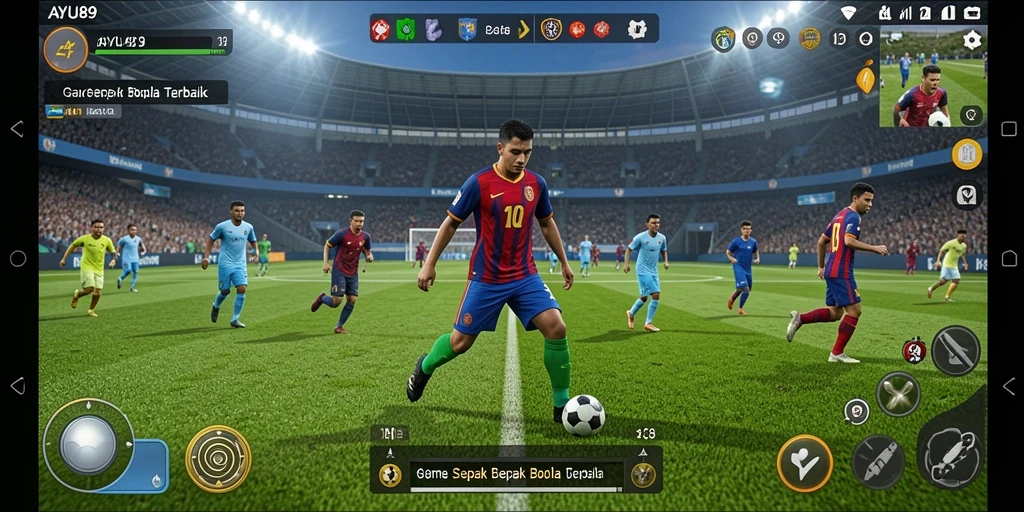Tampilan gameplay AYU89 yang menegangkan dengan aksi sepak bola seru.