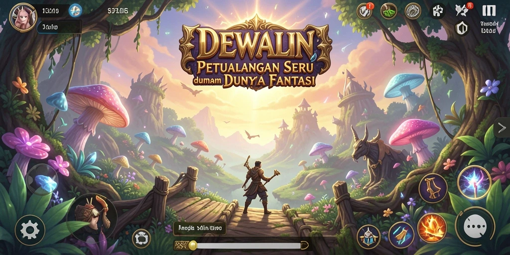 Tangkapan layar utama DEWALIN menampilkan aksi pertarungan epik di dunia fantastis.