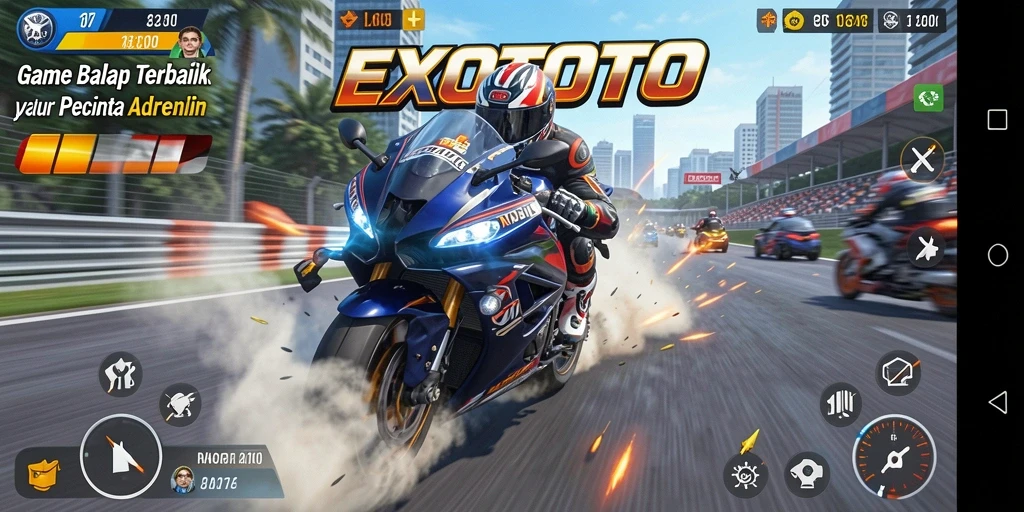 Tampilan menarik dari gameplay balap motor yang mendebarkan.