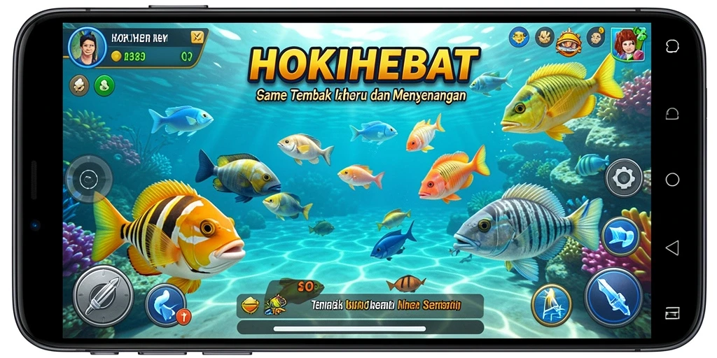 Tampilan gameplay HOKIHEBAT saat berburu ikan yang seru.