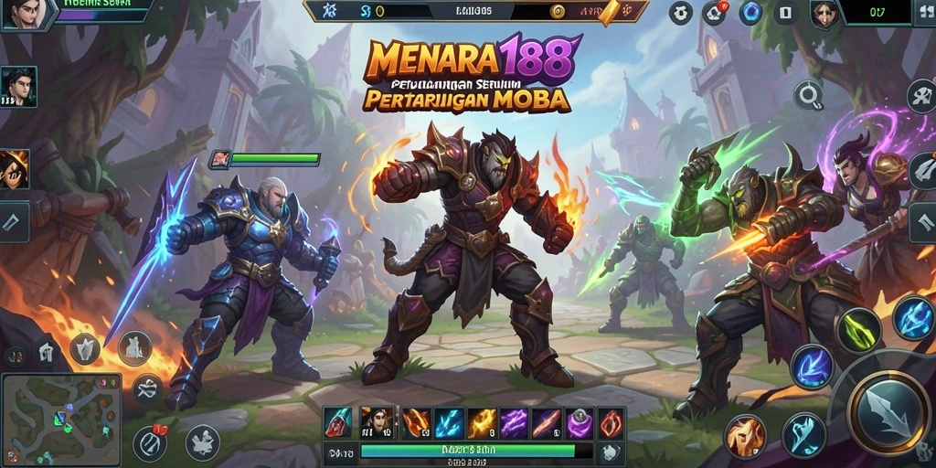 Tampilan gameplay seru MENARA188 di arena pertarungan MOBA.