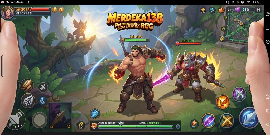 Screenshot gameplay dari MERDEKA138 menampilkan pertarungan epik dan karakter yang menawan.